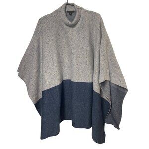 Ann Taylor Colorblock Poncho Sweater M/L Blue & Gray Wool Blend Knit